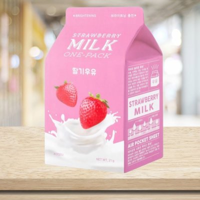 A'Pieu Strawberry Milk One Pack rozjasňující jednorázová bavlněná maska s výtažky mléka jahod a perel 21 g – Zboží Mobilmania