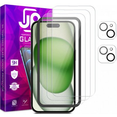 AppleMix Tvrzené sklo JP Mega Pack pro Apple iPhone 15 - čiré - sada 3 kusů + aplikátor + 2x sklo na čočku