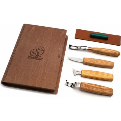 BeaverCraft řezbářská sada Spoon Carving Set of 4 Tools in Book Case – Zboží Mobilmania