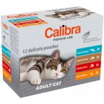 Calibra Premium Line Adult Pstruh a losos / jehněčí a drůbeží / kuřecí a hovězí a kuře / kachna s kuřetem v omáčce 12 x 100 g – Sleviste.cz