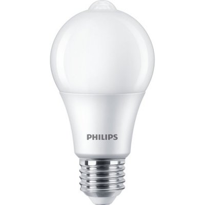 Philips LED žárovka E27 A60 8W 60W teplá bílá 2700K s pohybovým čidlem – Zboží Mobilmania