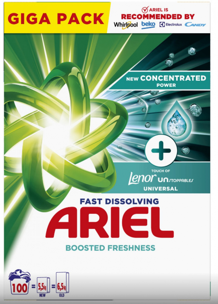 Ariel Universal Lenor Unstoppables prášek 5,5 kg 100 PD