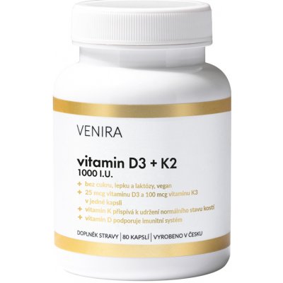 Venira Vitamin D3 + K2 1000 I.U. 80 kapslí – Hledejceny.cz