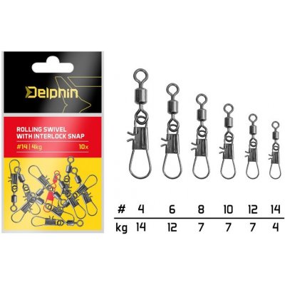 Delphin Karabinka S Obratlíkem Rolling Swivel With Interlock Snap Velikost 4 10 ks Nosnost 14 kg – Zboží Dáma