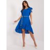 Dámské šaty ITALY MODA Modré volánové šaty s páskem a květinou dhj-sk-8921.98-kobalt