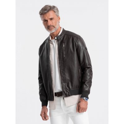 Ombre Clothing pánská koženková bunda Constanc tmavě hnědá – Sleviste.cz