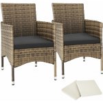 tectake 404552 2 zahradní židle ratanové vč. 4 povlaků - přírodní/tmavě šedá – Hledejceny.cz