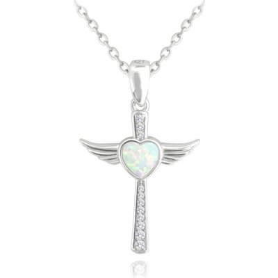 Minet Stříbrný andělský křížek s bílým opálovým srdíčkem JMAN0386WN45 – Hledejceny.cz