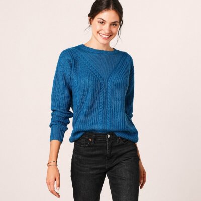 Blancheporte Pulovr s copánkovým vzorem paví modrá – Sleviste.cz