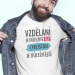 Pánské tričko Vzdělání je důležité Cyklistika khaki