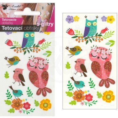 Tetovací obtisky s glitry 10 5x6cm sovy – Sleviste.cz