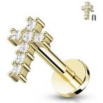Šperky4U labreta cartilage piercing křížek LB0034GD-1208 – Hledejceny.cz