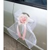 Svatební autodekorace Mašlička dekorační bílá s LUX růžičkou - 2ks - pudrově růžová