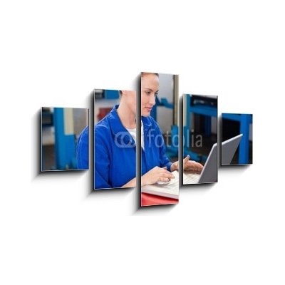 Obraz 5D pětidílný - 125 x 70 cm - Mechanic working on a laptop Mechanik pracující na přenosném počítači – Zboží Mobilmania