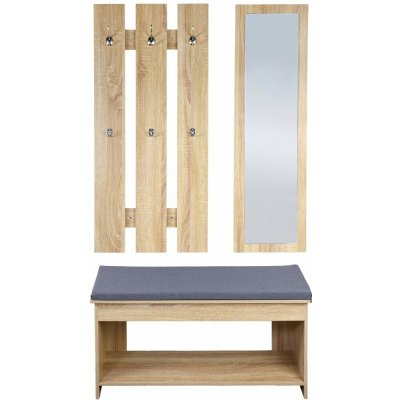 Kepser Nástěnný věšák se zrcadlem a lavicí, dekor dub – Zboží Mobilmania