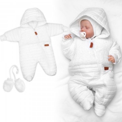 Baby Nellys Zimní prošívaná kombinéza s chlupáčkovou podšívkou rukavičky Love bílá – Zboží Mobilmania