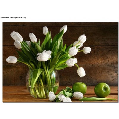 Obraz bílých tulipánů ve váze, jednodílný 100x70 cm – Zboží Mobilmania