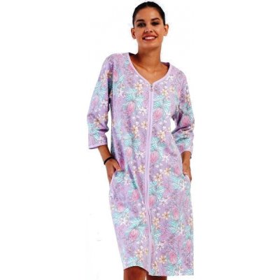 Fialový župan nebo košilka pro ženy na kojení celopropínací na zip a barevné květy – Hledejceny.cz