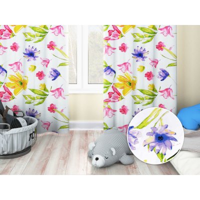 Biante Dětský bavlněný závěs Sandra SA-481 Žluto-růžové akvarelové květy na bílém 140x200 cm – Sleviste.cz