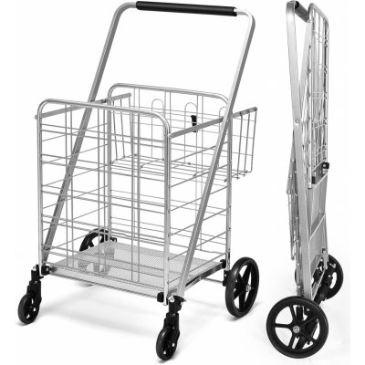 COSTWAY Skládací nákupní vozík stříbrný – Zboží Mobilmania