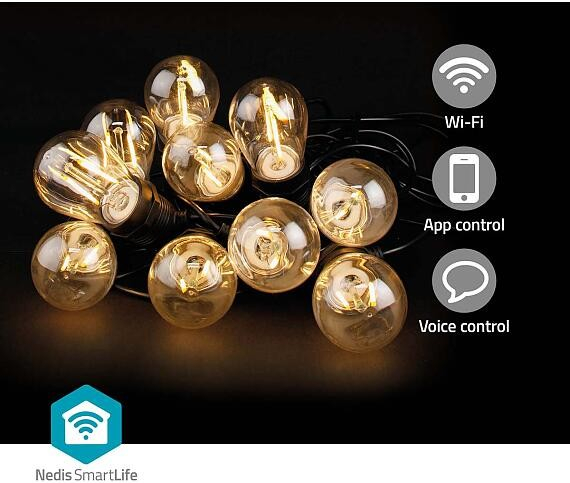 NEDIS Wi-Fi chytré dekorativní LED Party Lights teplá bílá 10 LED\'s Android & iOS Nedis SmartLife 9 m