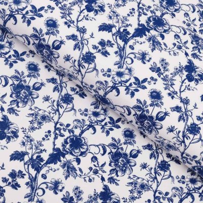 Bavlněná látka/plátno Sandra SA-639 Modré květiny na bílém - šířka 135 cm – Zboží Dáma