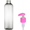 Lékovky Ambra plastová lahvička, lékovka čirá s růžovým dávkovačem 250 ml