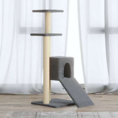 VidaXL Kočičí strom s domečkem, pelíškem a rampou šedý 35 x 54 x 92 cm – Hledejceny.cz