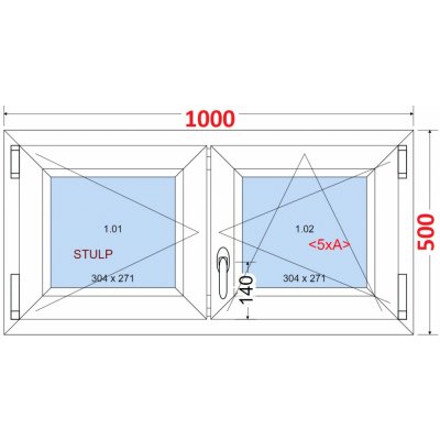 SMART Dvoukřídlé plastové okno 100x50, bez středového sloupku – Zbozi.Blesk.cz
