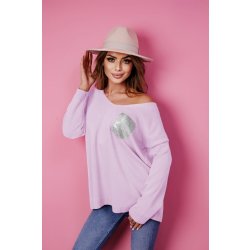 Fashionweek Dámský měkký lehký volný svetr s výstřihem V NB10104 Lila
