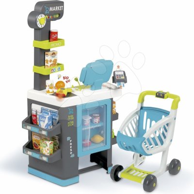 Smoby Obchod s chladicím boxem Fresh City Market s elektronickou pokladnou skenerem a 34 doplňků – Zboží Mobilmania