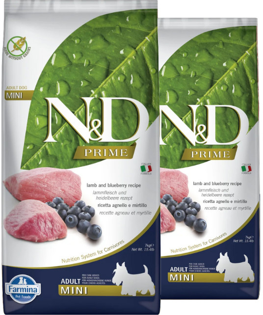 N&D Prime Dog Adult Mini Lamb & Blueberry 2 x 7 kg