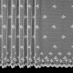 Českomoravská textilní žakárová záclona V127 vyšívané větvičky, s bordurou, bílá, výška 200cm (v metráži)