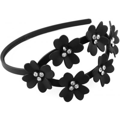 Čelenka do vlasů s květy a broušenými kamínky - černá
