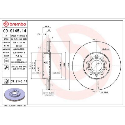 Brzdový kotouč BREMBO 09.9145.11 | Zboží Auto