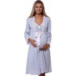 Komplet košilka a župan do porodnice lemovaný růžovou krajkou 1G0550 šedá – Zboží Dáma