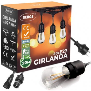 Berge Venkovní řetěz GIRLAND 20m + 41x LED žárovka 1W EGI004