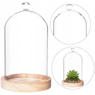 Dekorativní skleněná kupole Atmosphera na dřevěném podstavci 19x12 cm, boho styl – Hledejceny.cz