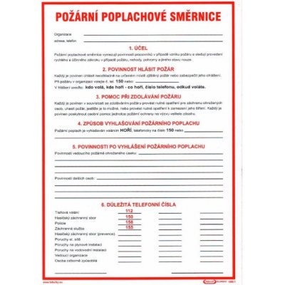 Požární poplachové směrnice 210x297mm - samolepka – Zboží Dáma