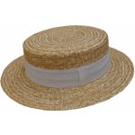 Fiebig Headwear since 1903 Letní slaměný boater klobouk s bílou stuhou unisex žirarďák Canotier UV faktor 50 – Zboží Mobilmania