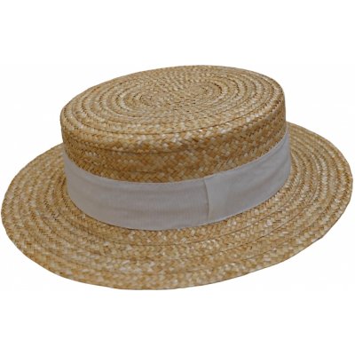 Fiebig Headwear since 1903 Letní slaměný boater klobouk s bílou stuhou unisex žirarďák Canotier UV faktor 50 – Zboží Mobilmania