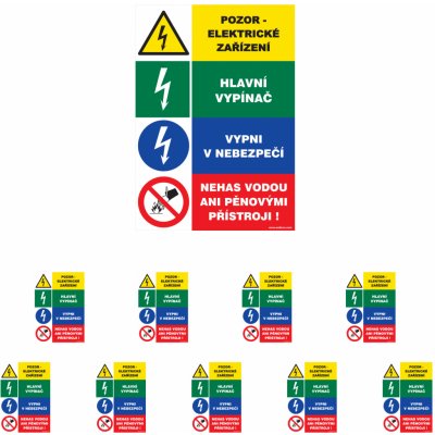 Walteco Pozor, elektrické zařízení 100x150mm, čtyřkombinace, samolepka Množství: 10 ks , 20095BP2 – Sleviste.cz