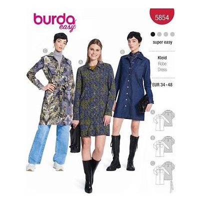 Střih Burda červený 5854 - košilové šaty, džínové šaty – Sleviste.cz