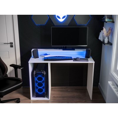 HELCEL PC stůl Play II, bílý + LED