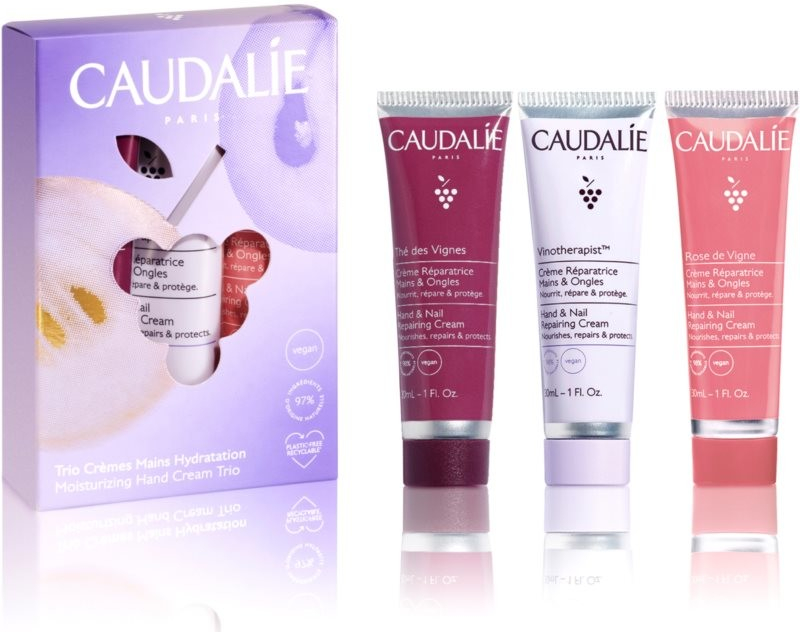 Caudalie Moisturizing Hand Cream Trio Thé des Vignes krém na ruce a nehty 30 ml + Vinotherapist hydratační krém na ruce a nehty 30 ml + Rse de Vigne regenerační krém na ruce 30 ml