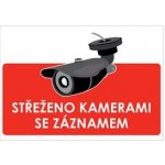 STŘEŽENO KAMERAMI SE ZÁZNAMEM - ČERVENÝ SYMBOL, Samolepka A5 – Sleviste.cz
