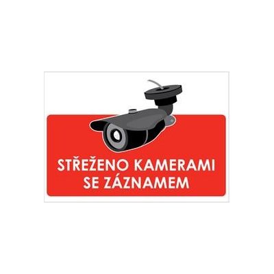 STŘEŽENO KAMERAMI SE ZÁZNAMEM - ČERVENÝ SYMBOL, Samolepka A5 – Sleviste.cz