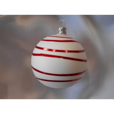 Střední vánoční koule s proužky 6 ks bílá červená
