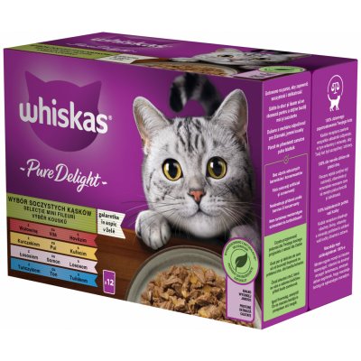 Whiskas Pure Delight hovězí a kuře a losos a tuňák v želé 12 x 85 g – Hledejceny.cz