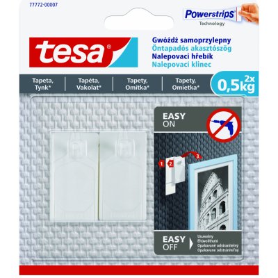 tesa® Nalepovací hřebík na tapety a omítku 0.5kg Barva: bílá, Rozměr: 2 háčky + 3 proužky – Hledejceny.cz